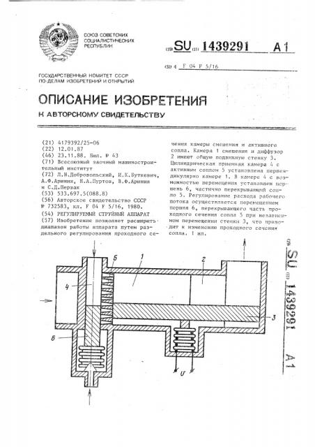 Регулируемый струйный аппарат (патент 1439291)