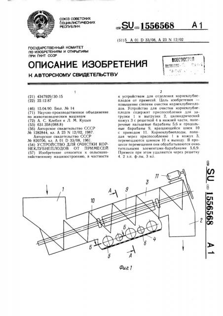 Устройство для очистки корнеклубнеплодов от примесей (патент 1556568)