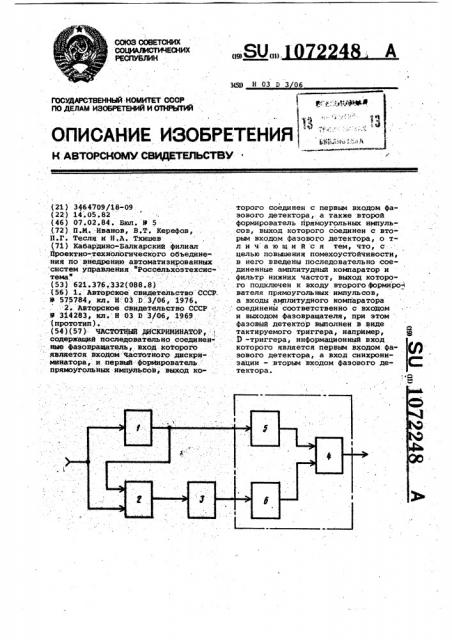 Частотный дискриминатор (патент 1072248)