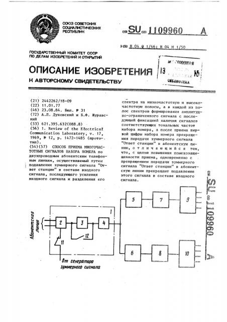 Способ приема многочастотных сигналов набора номера (патент 1109960)