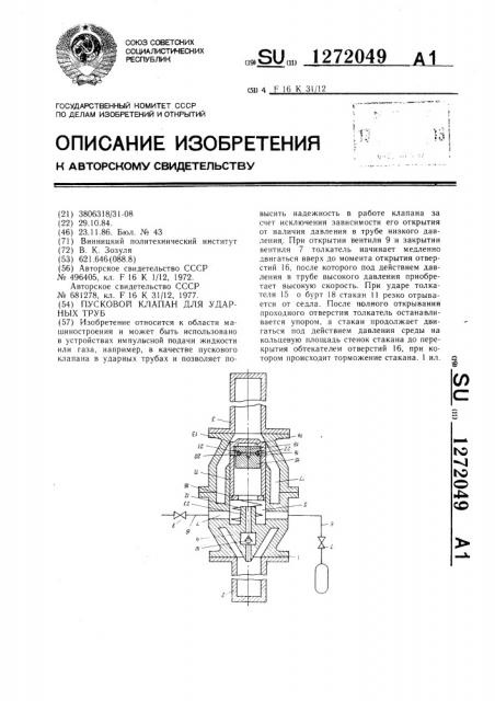 Пусковой клапан для ударных труб (патент 1272049)