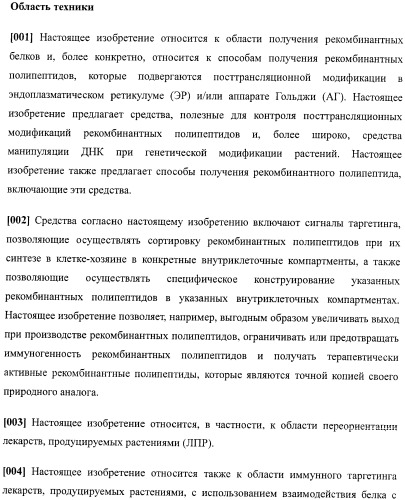 Набор последовательностей для таргетинга экспрессии и контроля посттрансляционных модификаций рекомбинантного полипептида (патент 2481399)