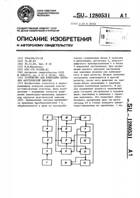 Устройство для измерения сигналов акустической эмиссии (патент 1280531)