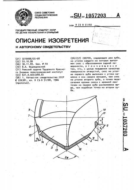 Сверло (патент 1057203)