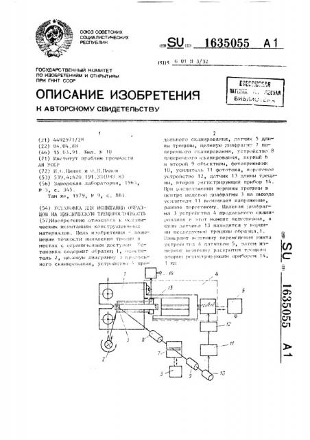 Установка для испытания образцов на циклическую трещиностойкость (патент 1635055)