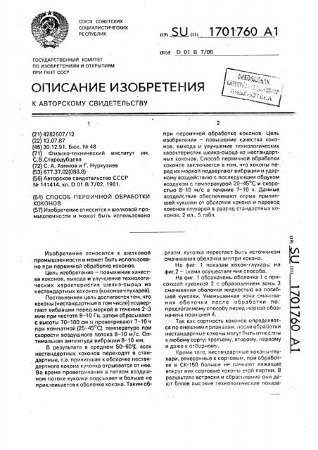 Способ первичной обработки коконов (патент 1701760)