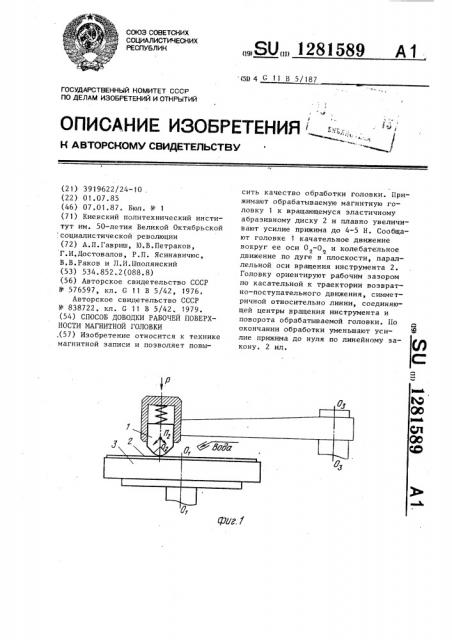 Способ доводки рабочей поверхности магнитной головки (патент 1281589)