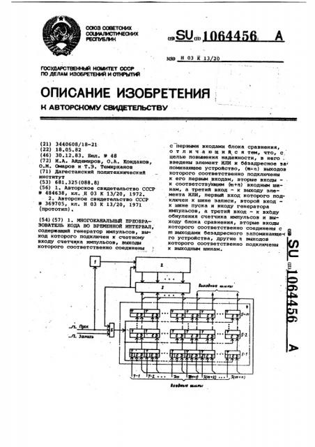 Многоканальный преобразователь кода во временной интервал (патент 1064456)