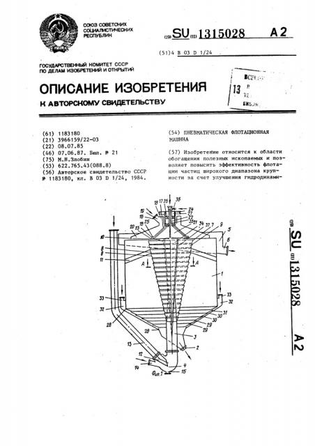 Пневматическая флотационная машина (патент 1315028)