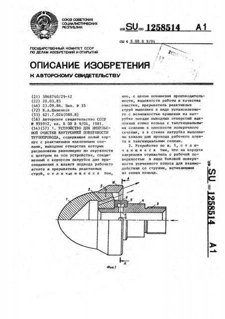Устройство для импульсной очистки внутренней поверхности трубопровода (патент 1258514)