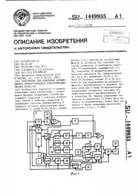 Устройство для измерения коэффициента прямоугольности электромеханических фильтров (патент 1449935)