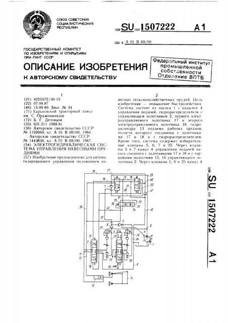 Электрогидравлическая система управления навесными орудиями (патент 1507222)