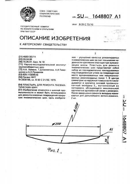 Пластырь для ремонта пневматических шин (патент 1648807)