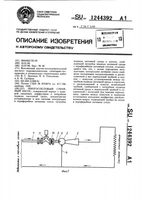 Многосопловый струйный насос (патент 1244392)