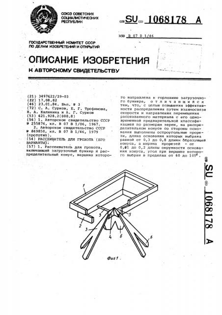 Рассеиватель для грохота (его варианты) (патент 1068178)