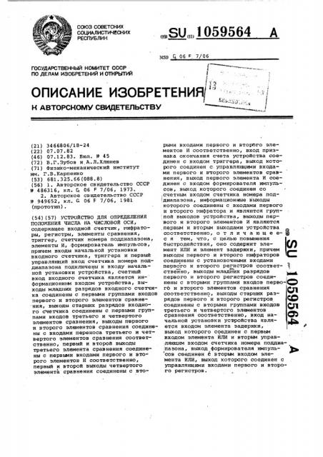 Устройство для определения положения числа на числовой оси (патент 1059564)