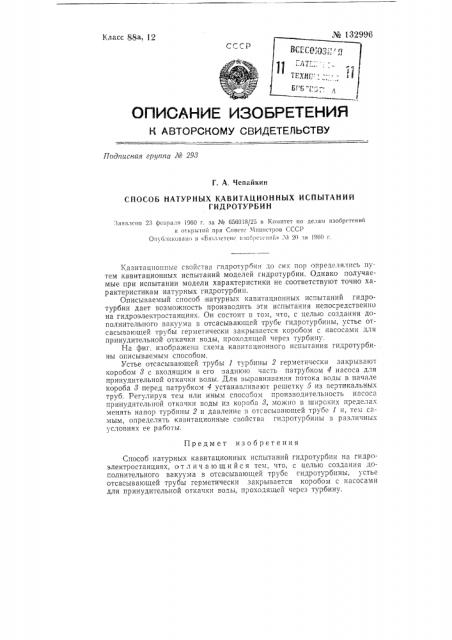 Способ натурных кавитационных испытаний гидротурбин (патент 132996)