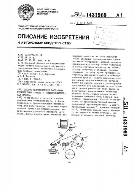 Способ изготовления составных переплетных крышек и крышкоделательная машина (патент 1431969)