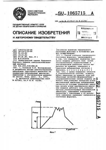 Способ контроля технического состояния форсунки и устройство для его осуществления (патент 1065715)