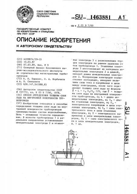 Способ определения толщины слоя льда на внутренней поверхности трубопровода (патент 1463881)