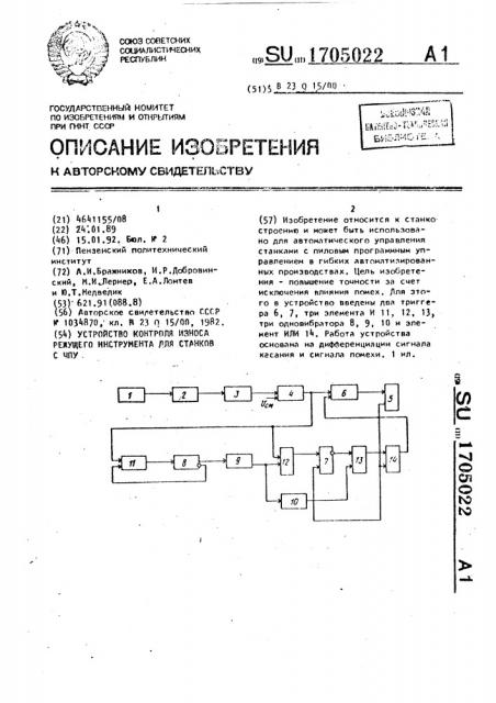 Устройство контроля износа режущего инструмента для станков с чпу (патент 1705022)