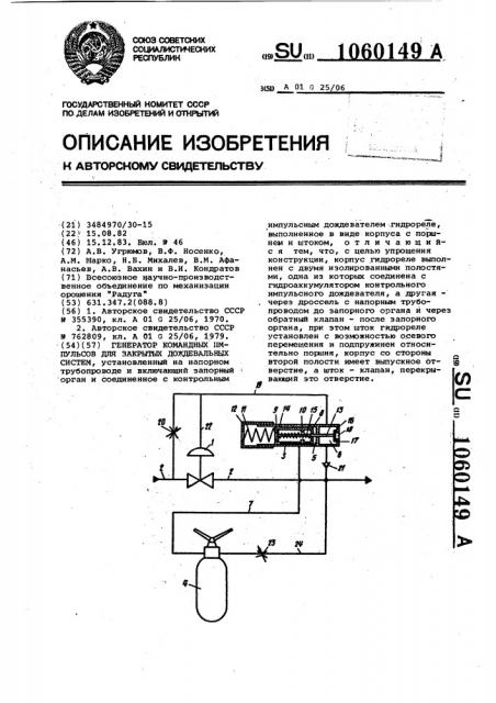 Генератор командных импульсов для закрытых дождевальных систем (патент 1060149)