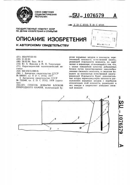 Способ добычи блоков природного камня (патент 1076579)