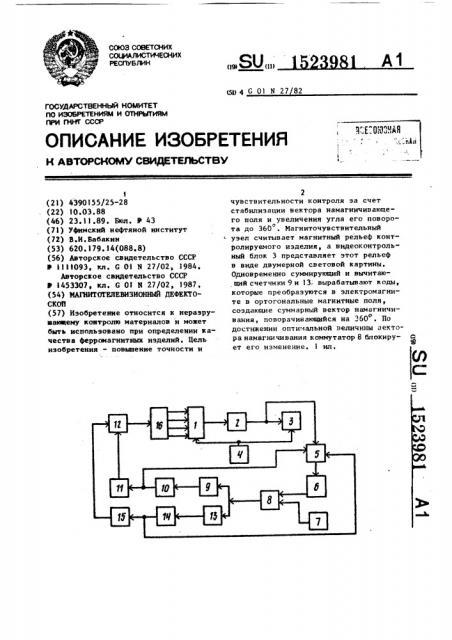 Магнитотелевизионный дефектоскоп (патент 1523981)