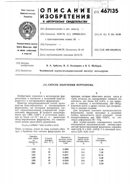 Способ получения феррохрома (патент 467135)