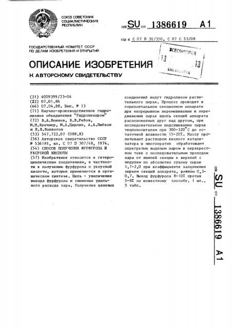 Способ получения фурфурола и уксусной кислоты (патент 1386619)