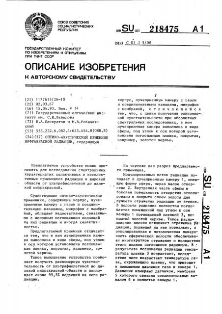 Оптико-акустический приемник инфракрасной радиации (патент 218475)