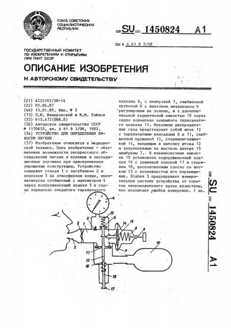 Устройство для определения емкости легких (патент 1450824)