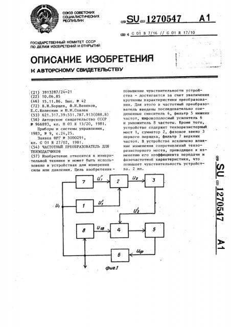 Частотный преобразователь для тензодатчиков (патент 1270547)