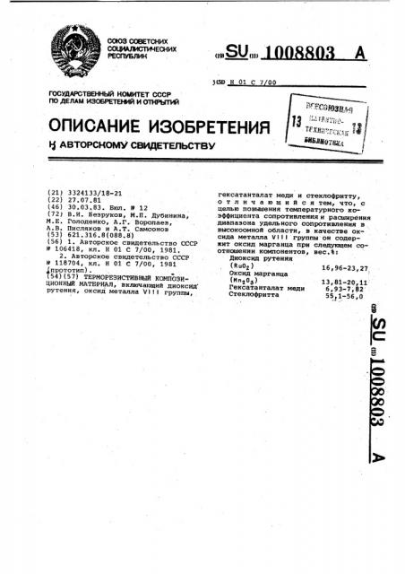 Терморезистивный композиционный материал (патент 1008803)