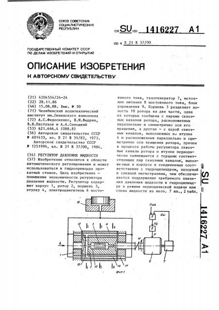 Регулятор давления жидкости (патент 1416227)