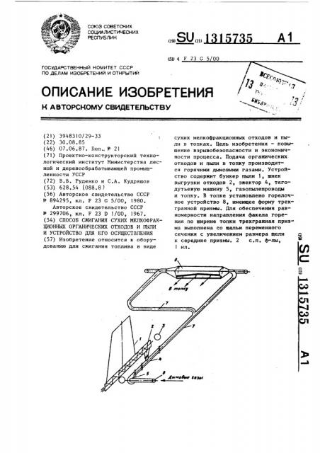 Способ сжигания сухих мелкофракционных органических отходов и пыли и устройство для его осуществления (патент 1315735)