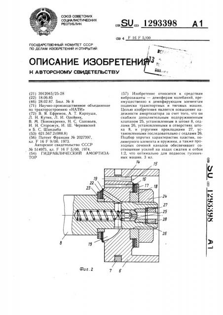 Гидравлический амортизатор (патент 1293398)