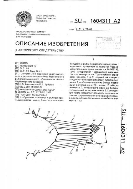 Трал для лова рыбы (патент 1604311)
