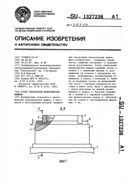 Ротор синхронной явнополюсной машины (патент 1327236)