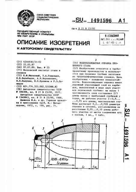 Водоохлаждаемая оправка прошивного стана (патент 1491596)