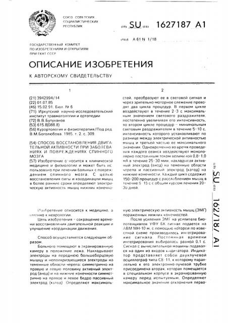 Способ восстановления двигательной активности при заболеваниях и повреждениях спинного мозга (патент 1627187)