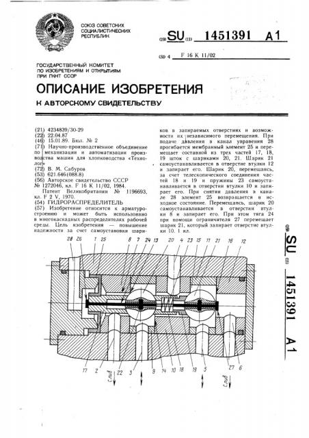 Гидрораспределитель (патент 1451391)