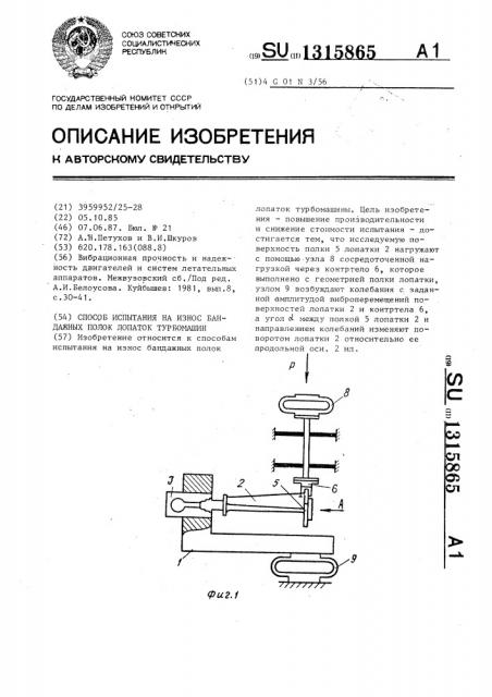 Способ испытания на износ бандажных полок лопаток турбомашин (патент 1315865)