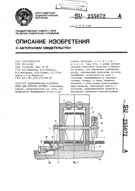 Электрическая роторная печь для отпуска пружин (патент 235072)