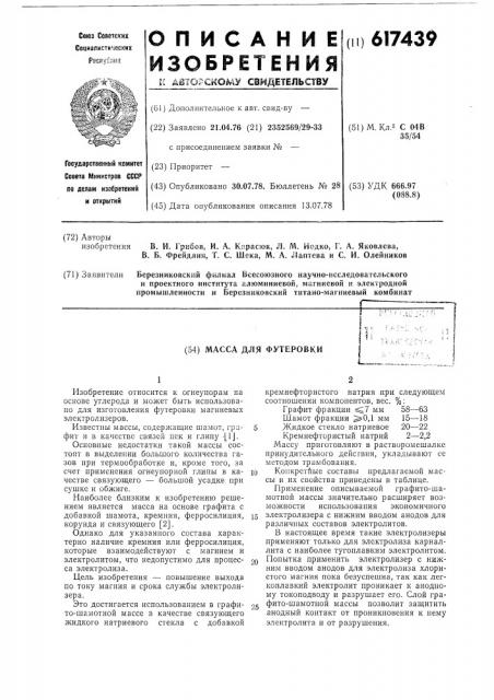 Масса для футеровки (патент 617439)