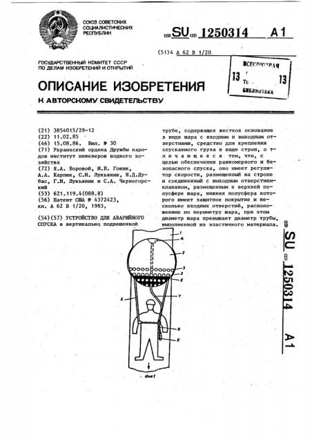 Устройство для аварийного спуска (патент 1250314)