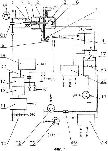 Способ и электрическая схема для розжига газового потока (патент 2334915)