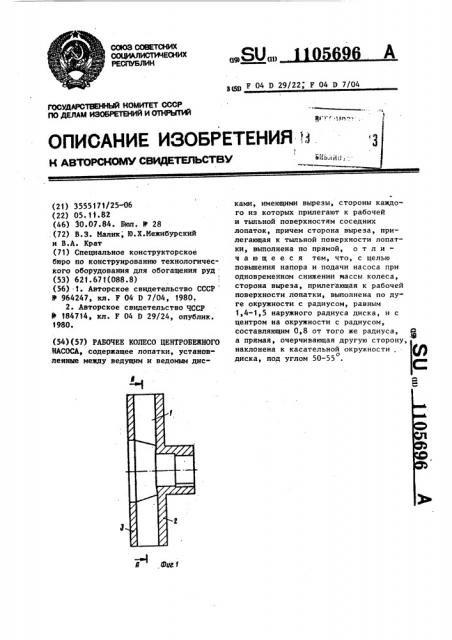 Рабочее колесо центробежного насоса (патент 1105696)