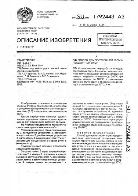 Способ демеркуризации люминесцентных ламп (патент 1792443)