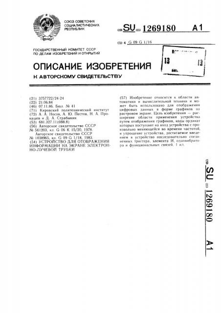 Устройство для отображения информации на экране электронно- лучевой трубки (патент 1269180)
